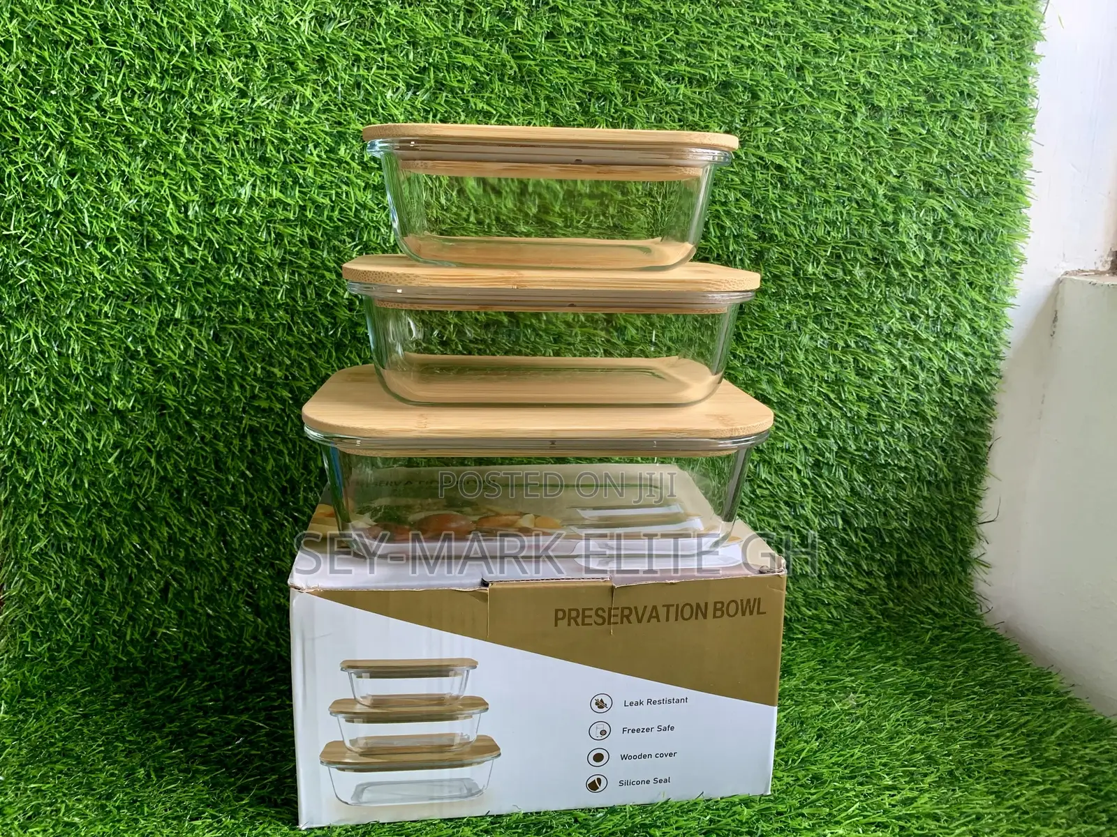 3 Set Borosilicate Glass Bowl With Bamboo Lid