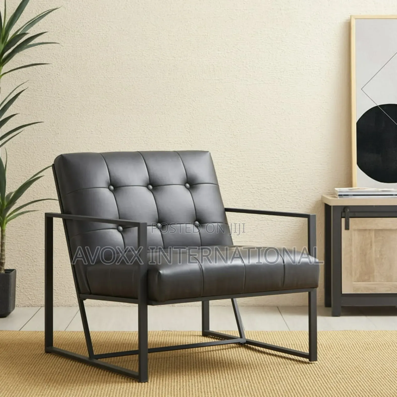 Glitzhome Leatherette Button-Tufted Accent Arm Chair