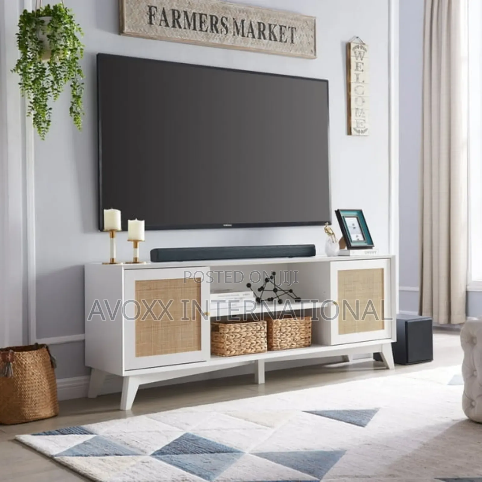Okd Rattan Tv Stand for a 75-Inch Tv,Wood Tv Console
