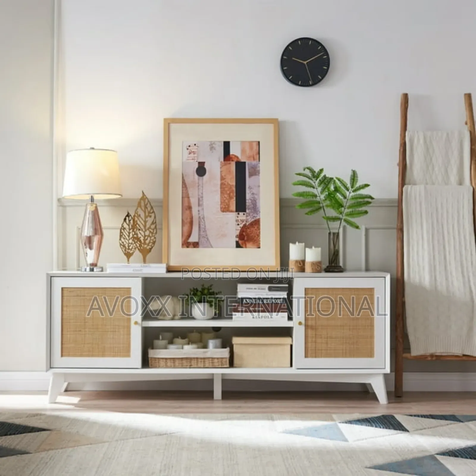 Okd Rattan Tv Stand for a 75-Inch Tv,Wood Tv Console