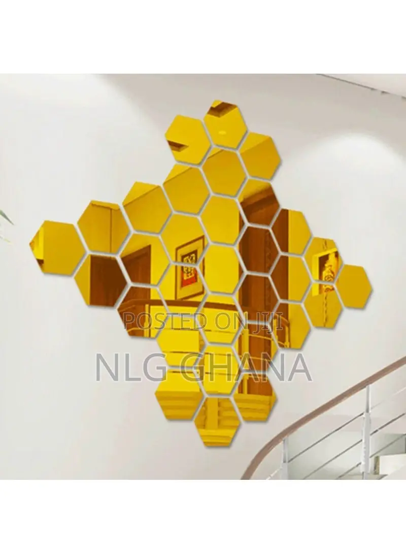 12pcs / Pack Stylish 3D Hexagon Acrylic Decoration Mural Mir