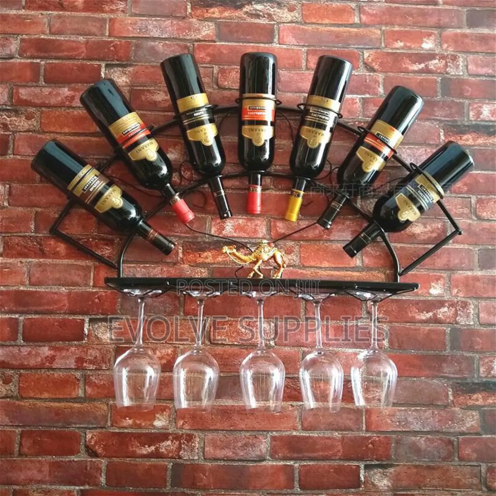 Mounted Wine Bottle Rack With Glass Holder