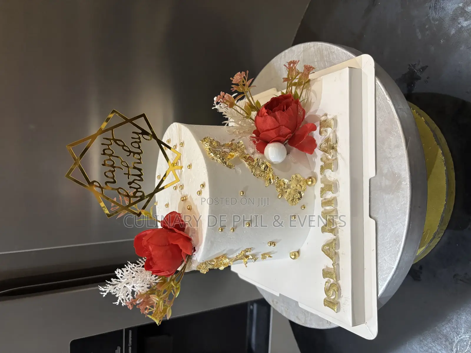 White, Red N Gold Cream Cake