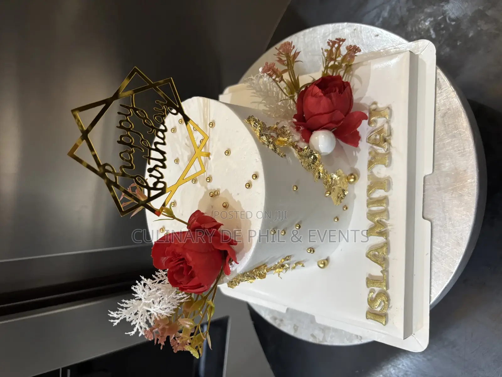 White, Red N Gold Cream Cake