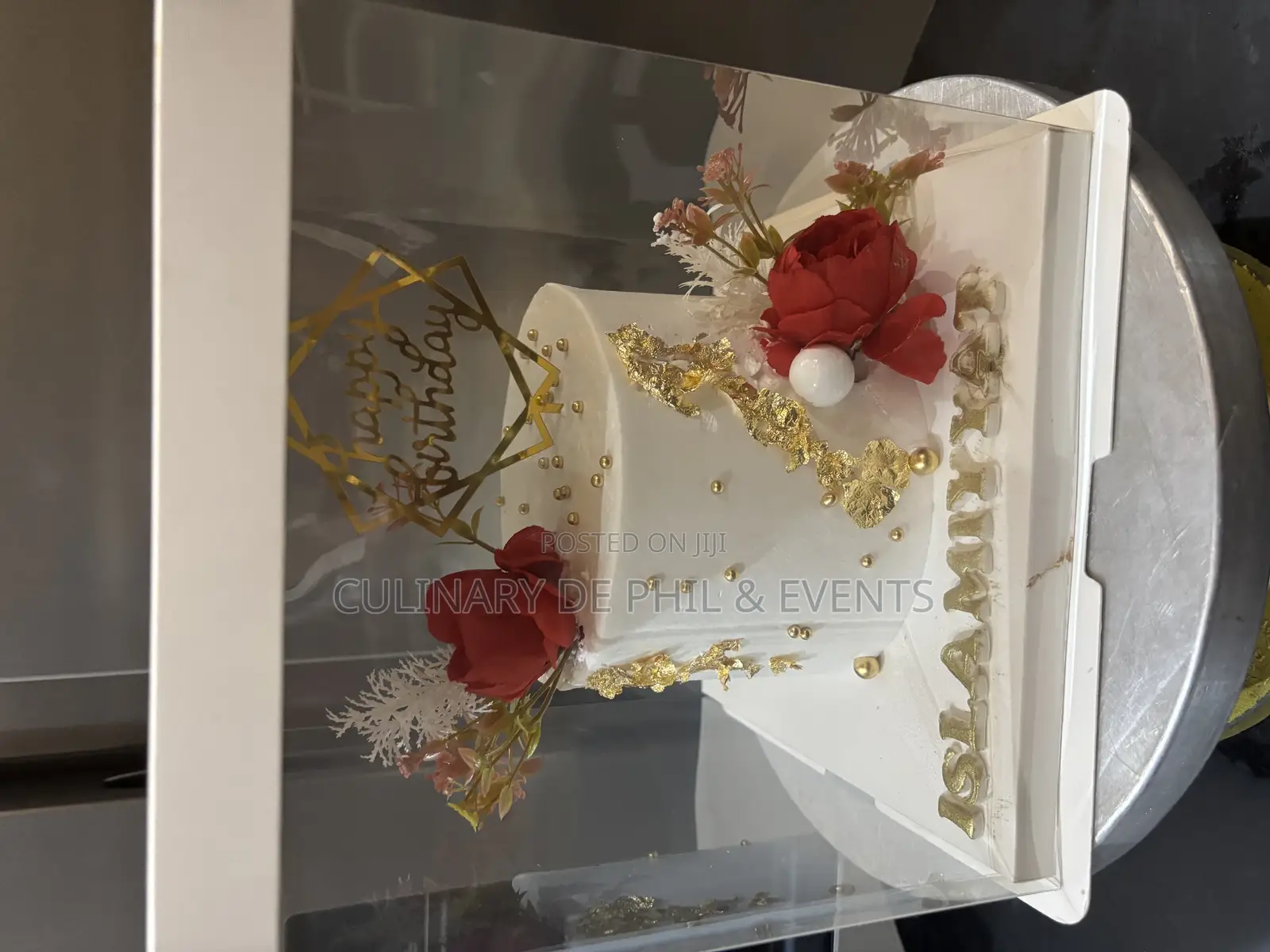 White, Red N Gold Cream Cake