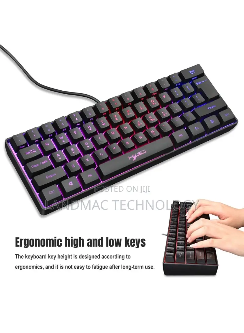 61 Keys USB Wired Gaming Keyboard With Colorful Backlight Fo