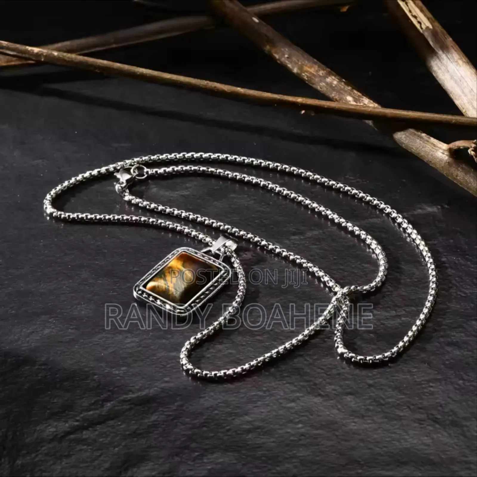 Black and Yellow Square Pendant Necklace
