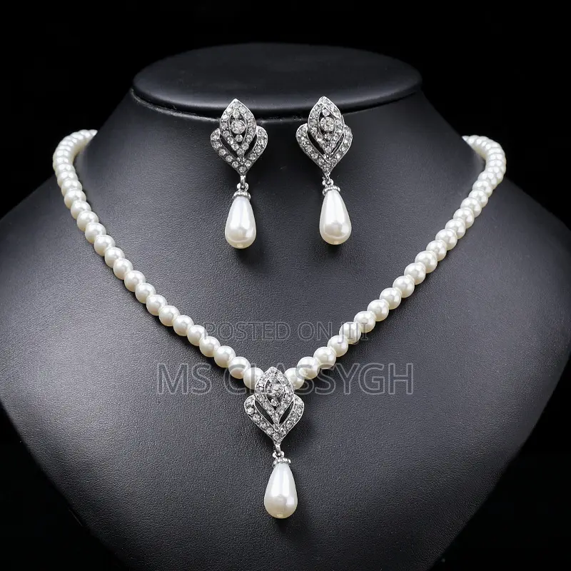 Crystal Imitation Pearl Wedding Necklace Earring Bridal Eleg