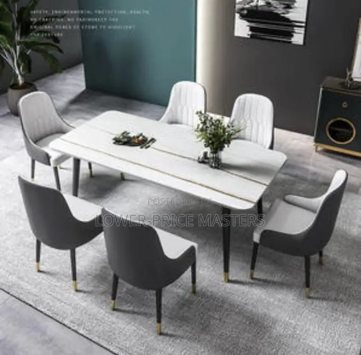 Modern 6 Chair Marble Dining Set