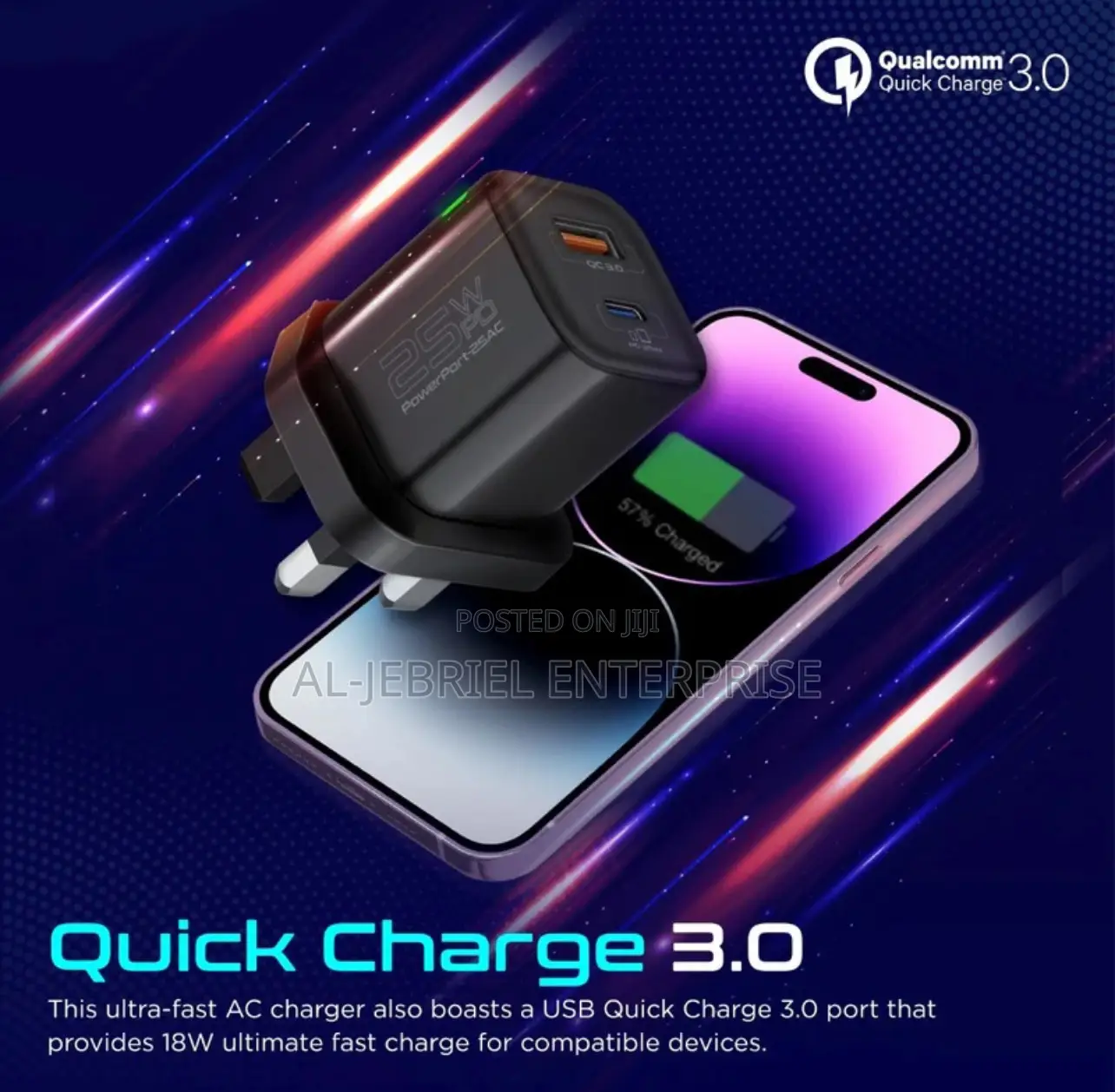 Promate POWERPORT-25AC UK Ultra-Fast Dual Port AC Charger