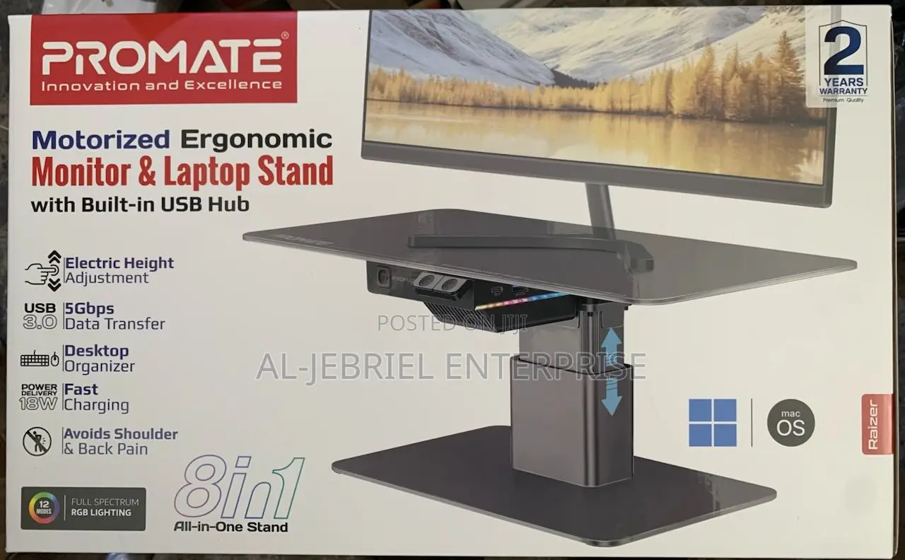 Promate RAIZER UK Multi-Level Aluminum Stand With USB Hub