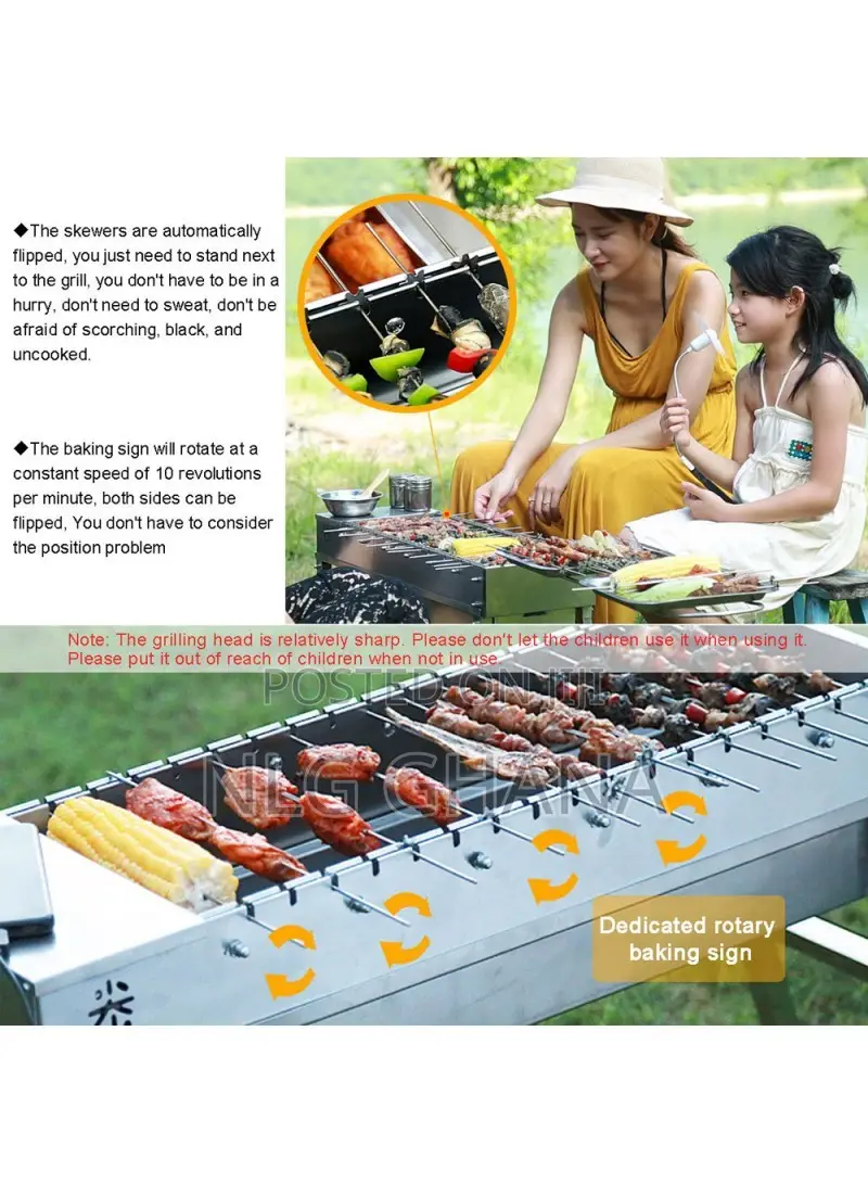 Automatic Rotary-Skewers Charcoal Barbecue Grill With Remova