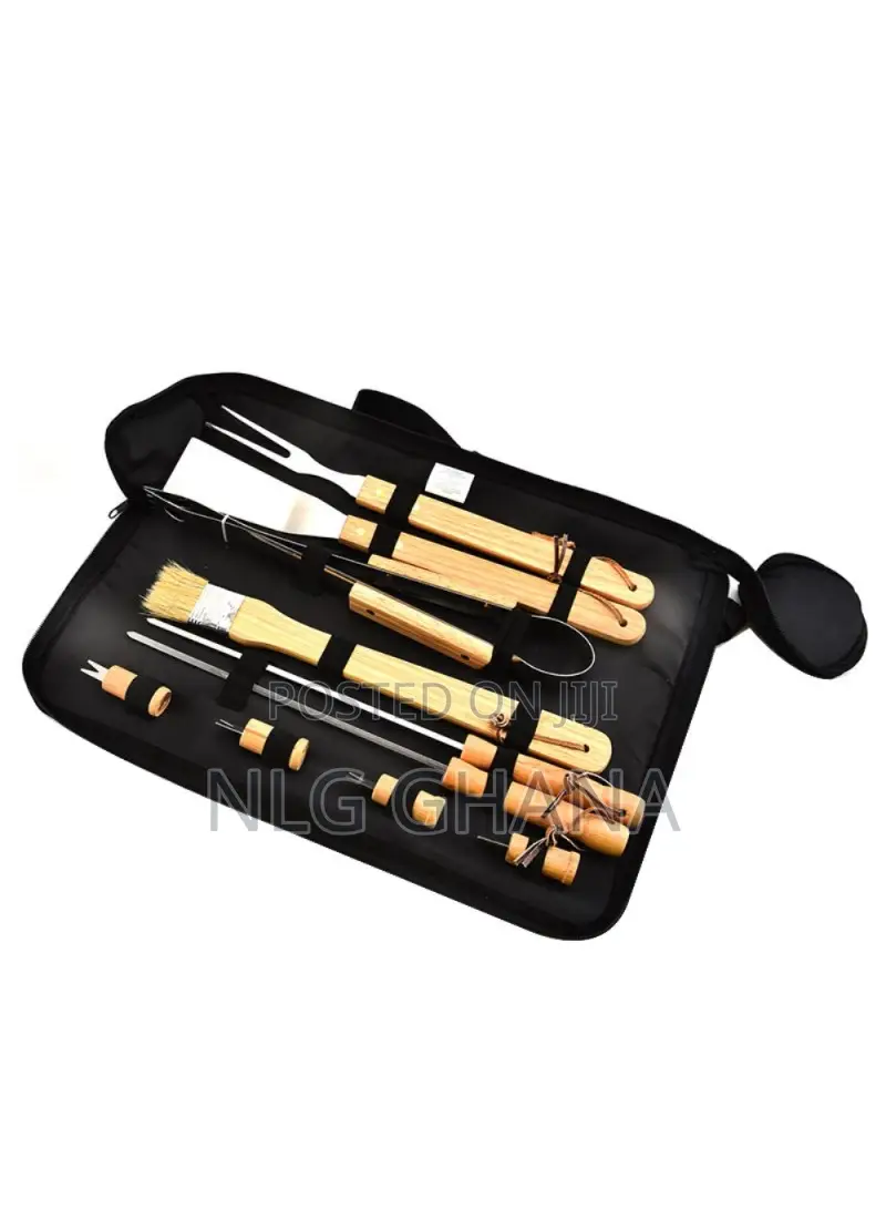 10pcs/Set BBQ Grill Tools Wooden Handle Carry Bag Tvx20791