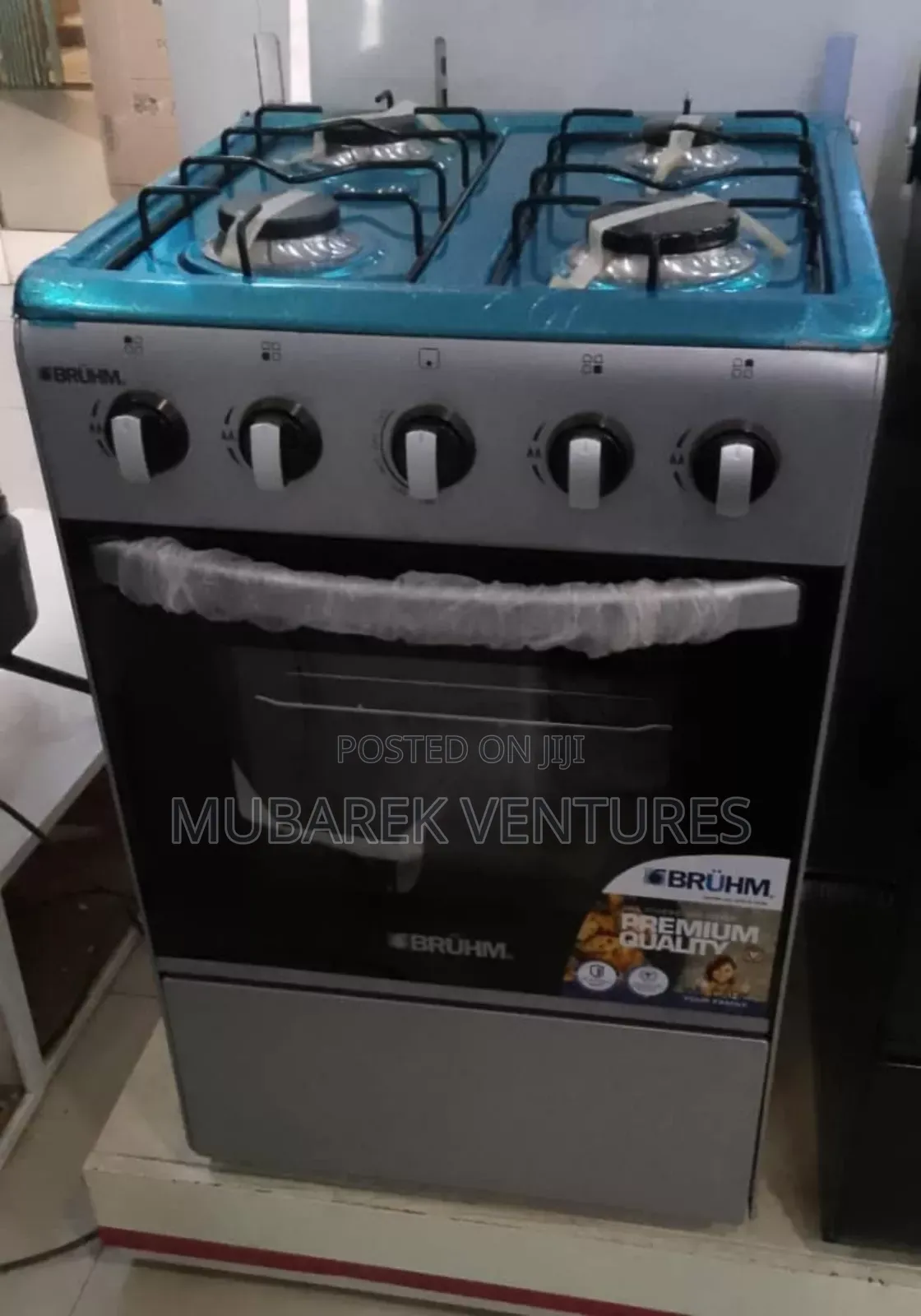 Bruhm Gas Cooker 4 Gas Burner ,Single Burner Oven ,Silver