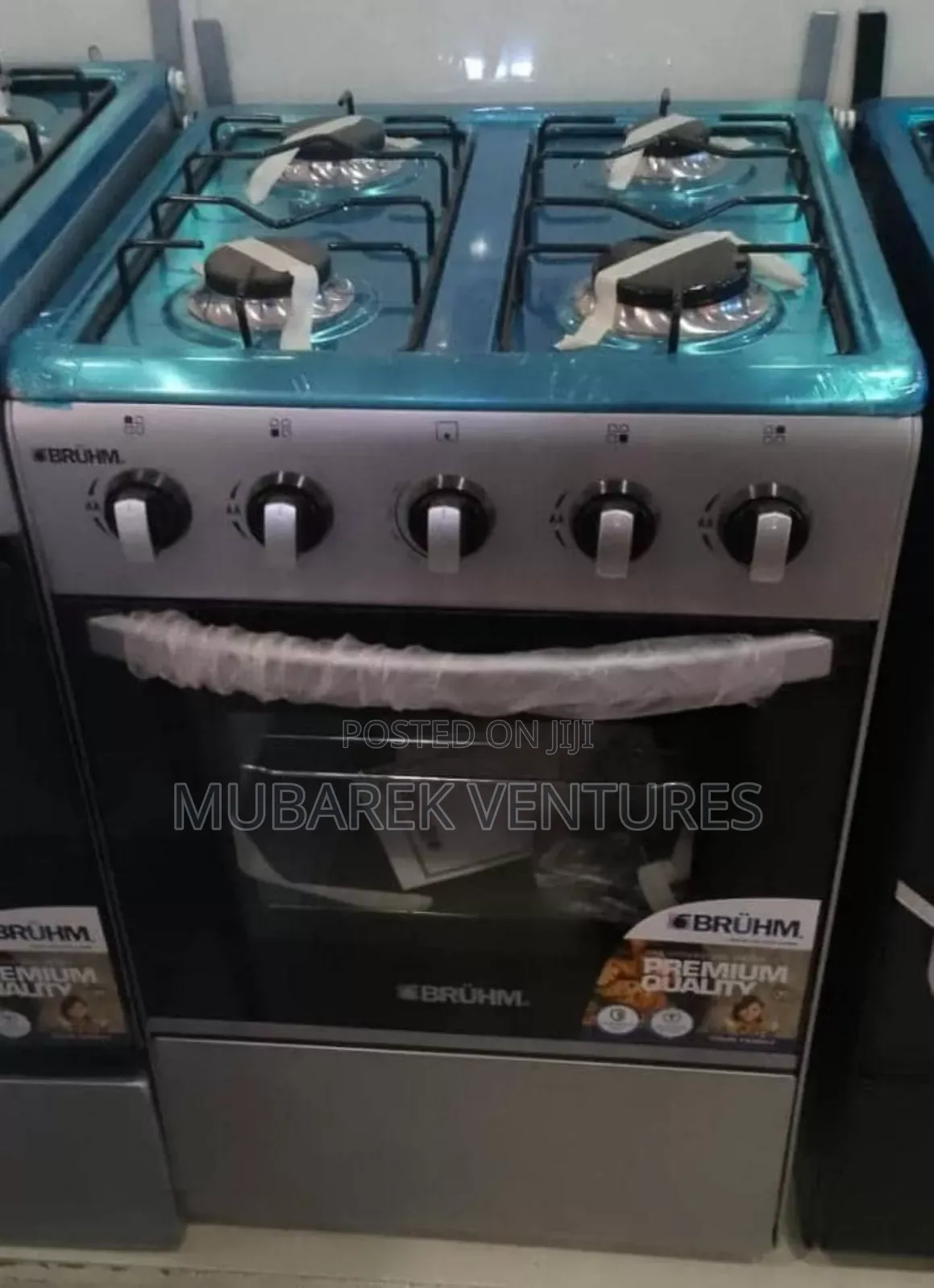 Bruhm Gas Cooker 4 Gas Burner ,Single Burner Oven ,Silver