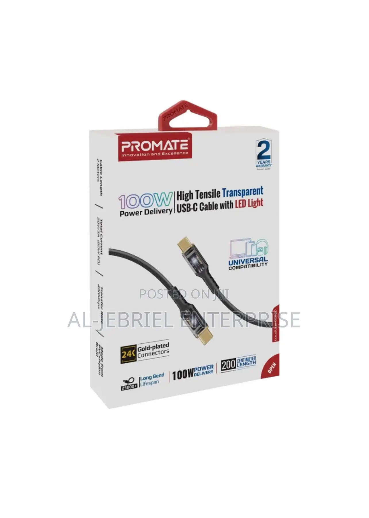 Promate Lucidline-Cc200 100w PD High Tensile USB-C Cable