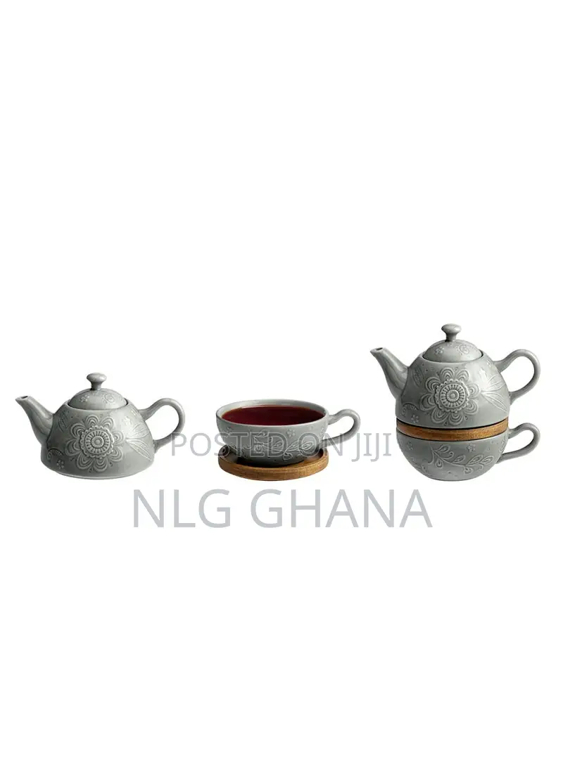 2 PCS Floral Poem Stoneware Teapot Set - Grey