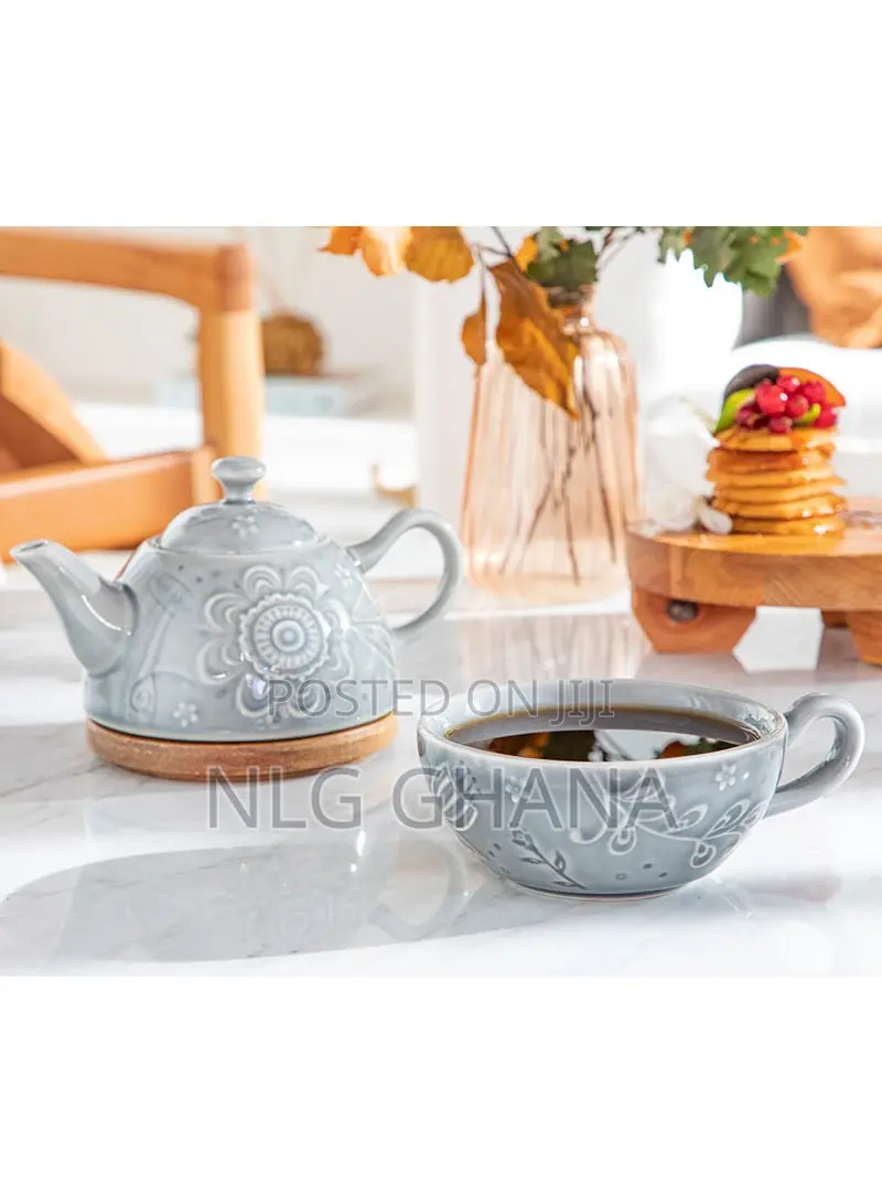 2 PCS Floral Poem Stoneware Teapot Set - Grey