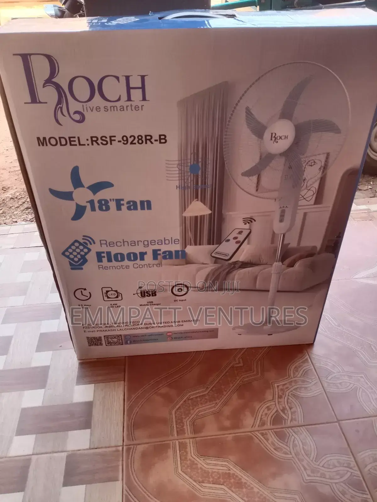 18" Roch All White Rechargeable Fan