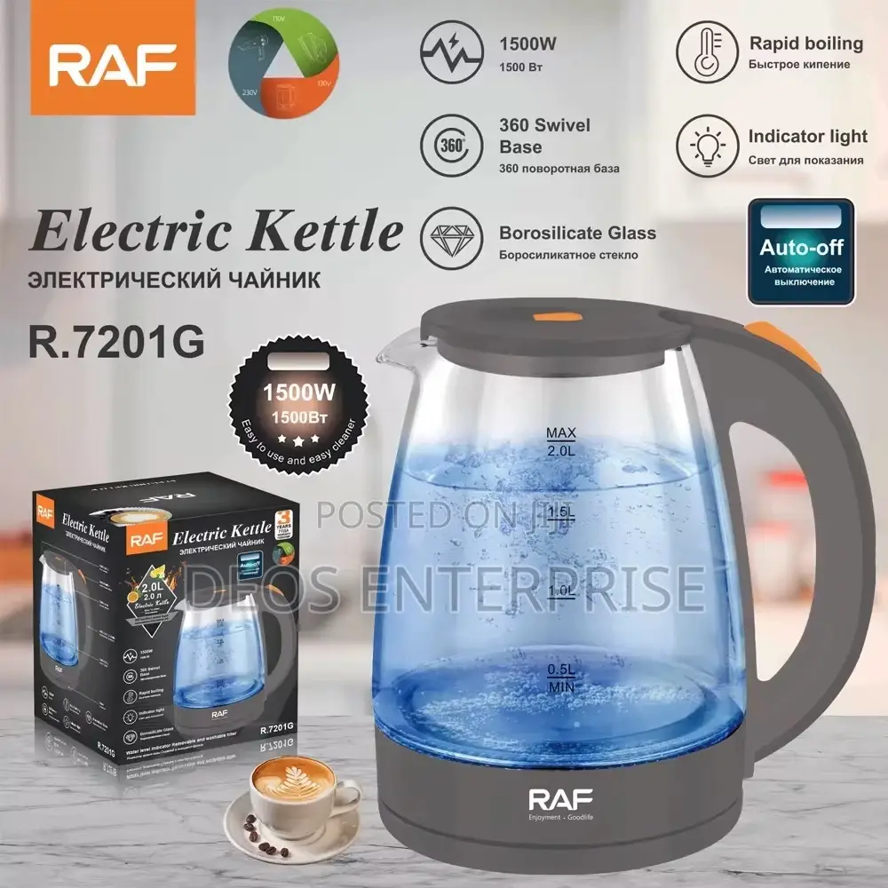 Glass 2L Household Automatic Power Off RAF Kettle