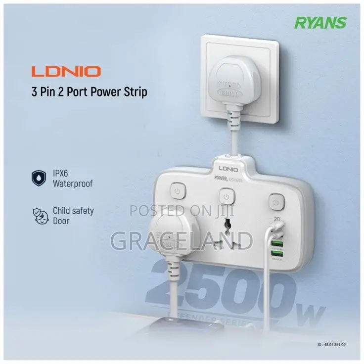 Original LDNIO Power Tv Socket Adapter Multi Outlet 3 USB