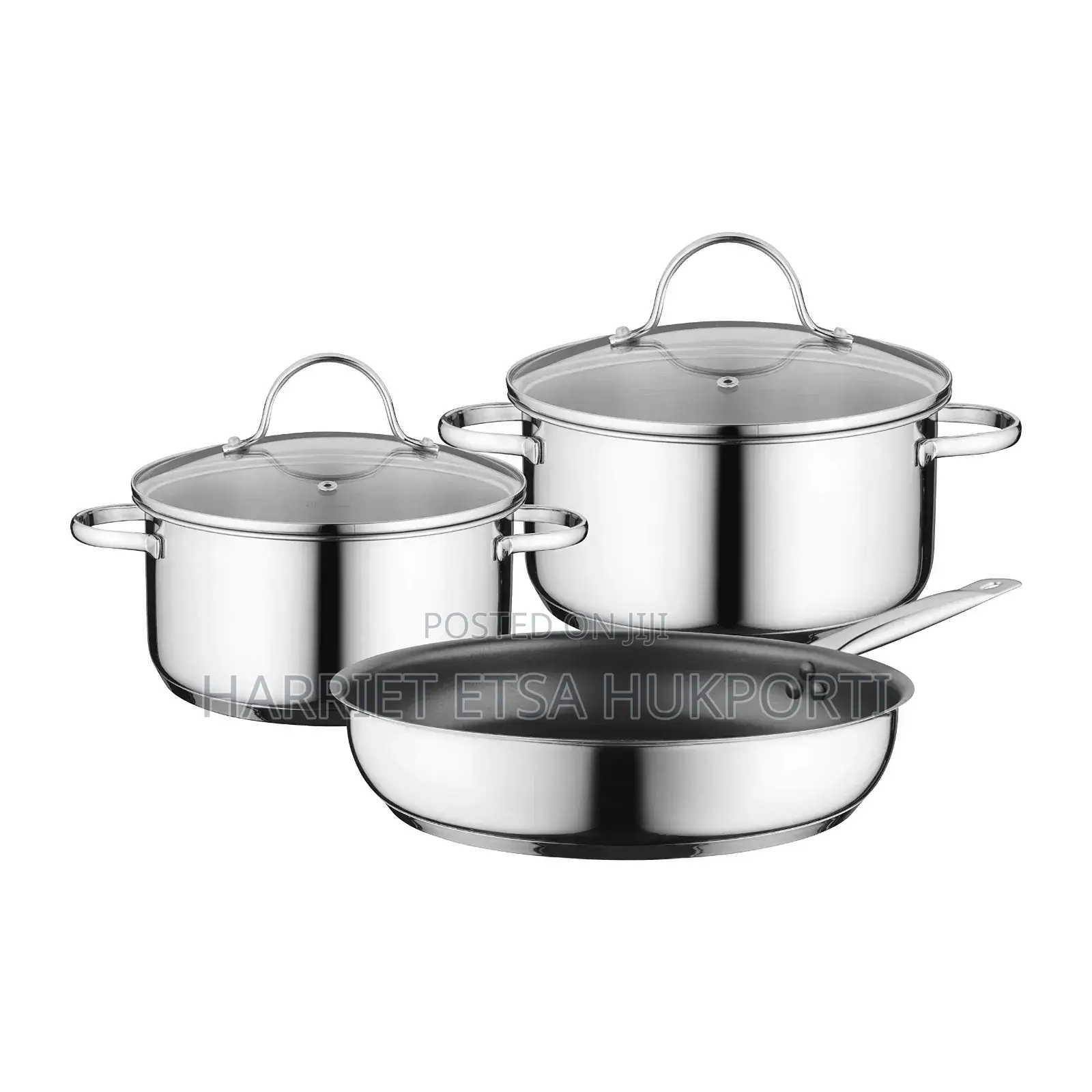 2 Pot Multipurpose Set,1 Frying Pan Saucepan With Glass Lids