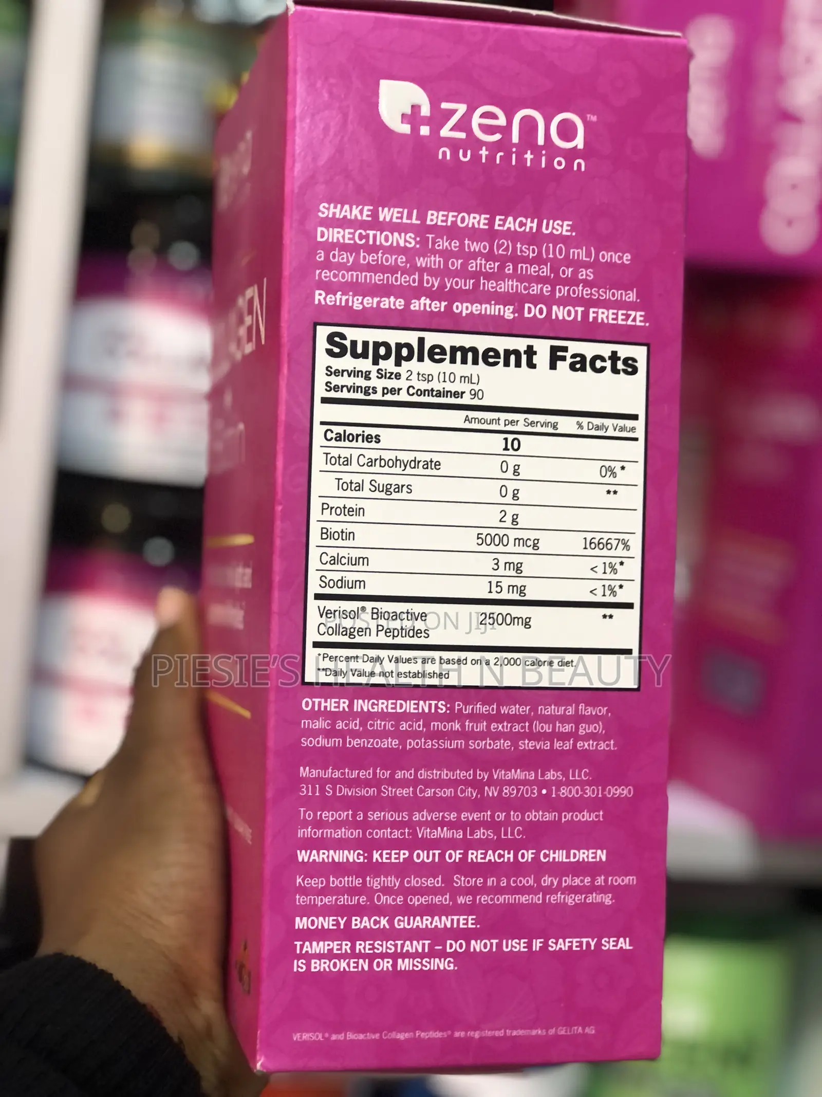 Zena Liquid Collagen for Women Men Collagen Peptides+Biotin