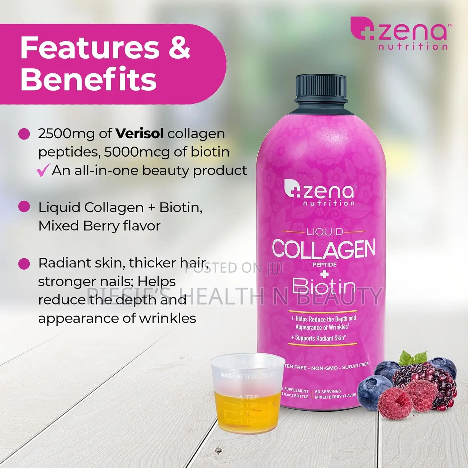 Zena Liquid Collagen for Women Men Collagen Peptides+Biotin