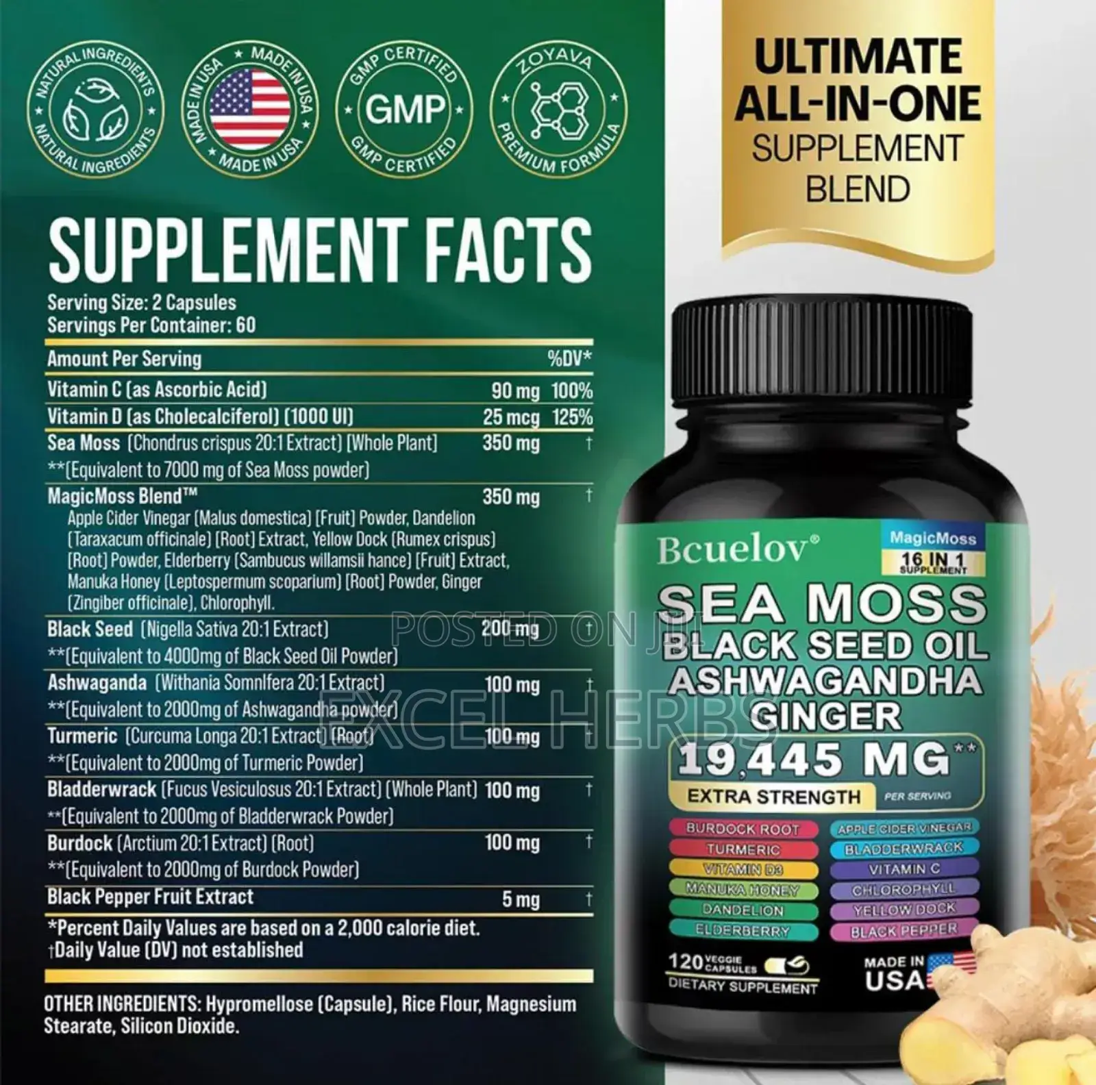 Sea Moss,Black Seed Oil,Ashwagandha,Ginger Capsules
