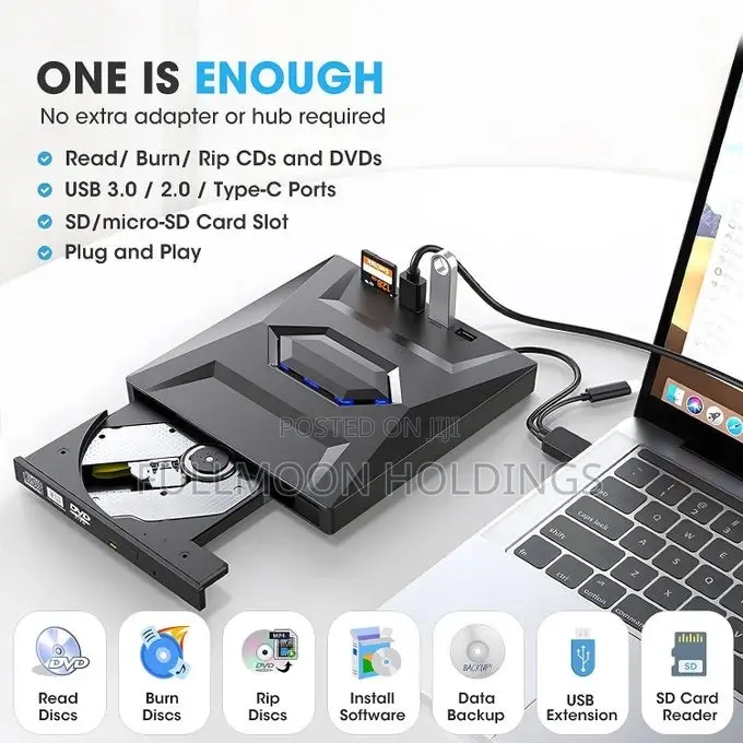 External DVD Rw Cd Writer With USB Hub Card Reader Type C