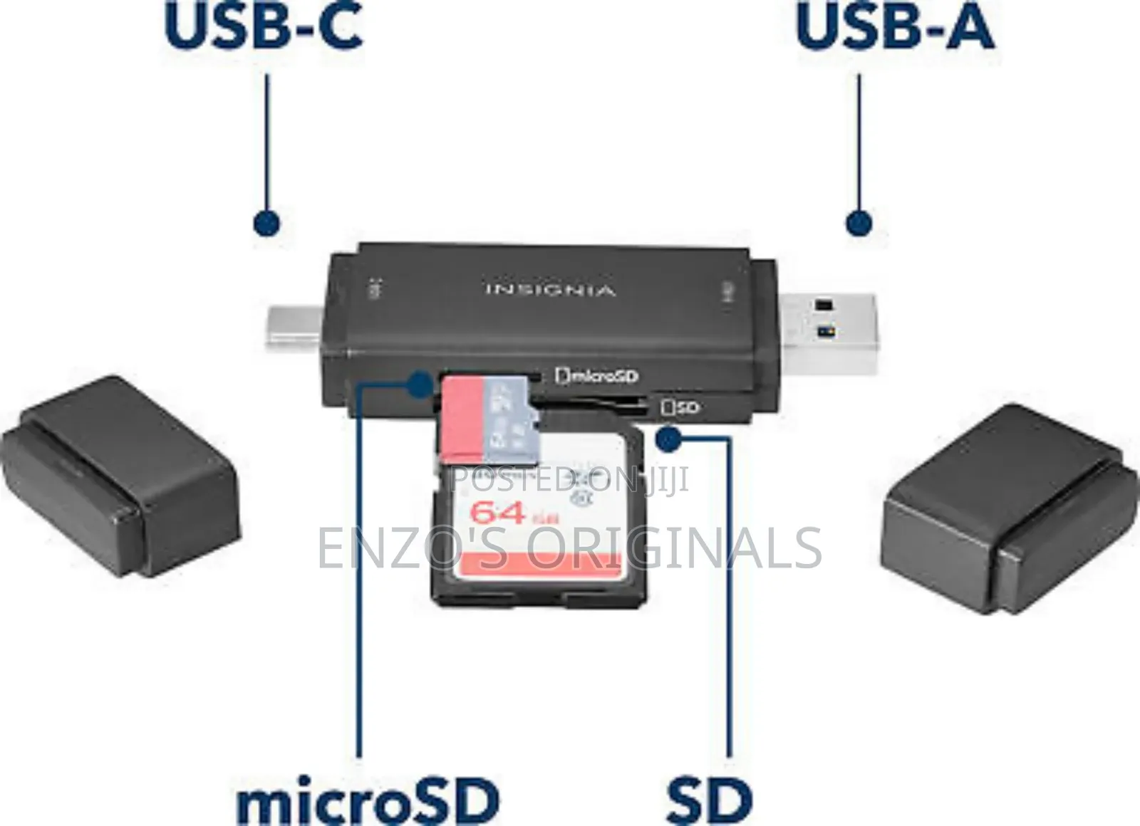Sd Micro Sd Card Reader Usb-c Or Usb-a 3.0 Host Insignia