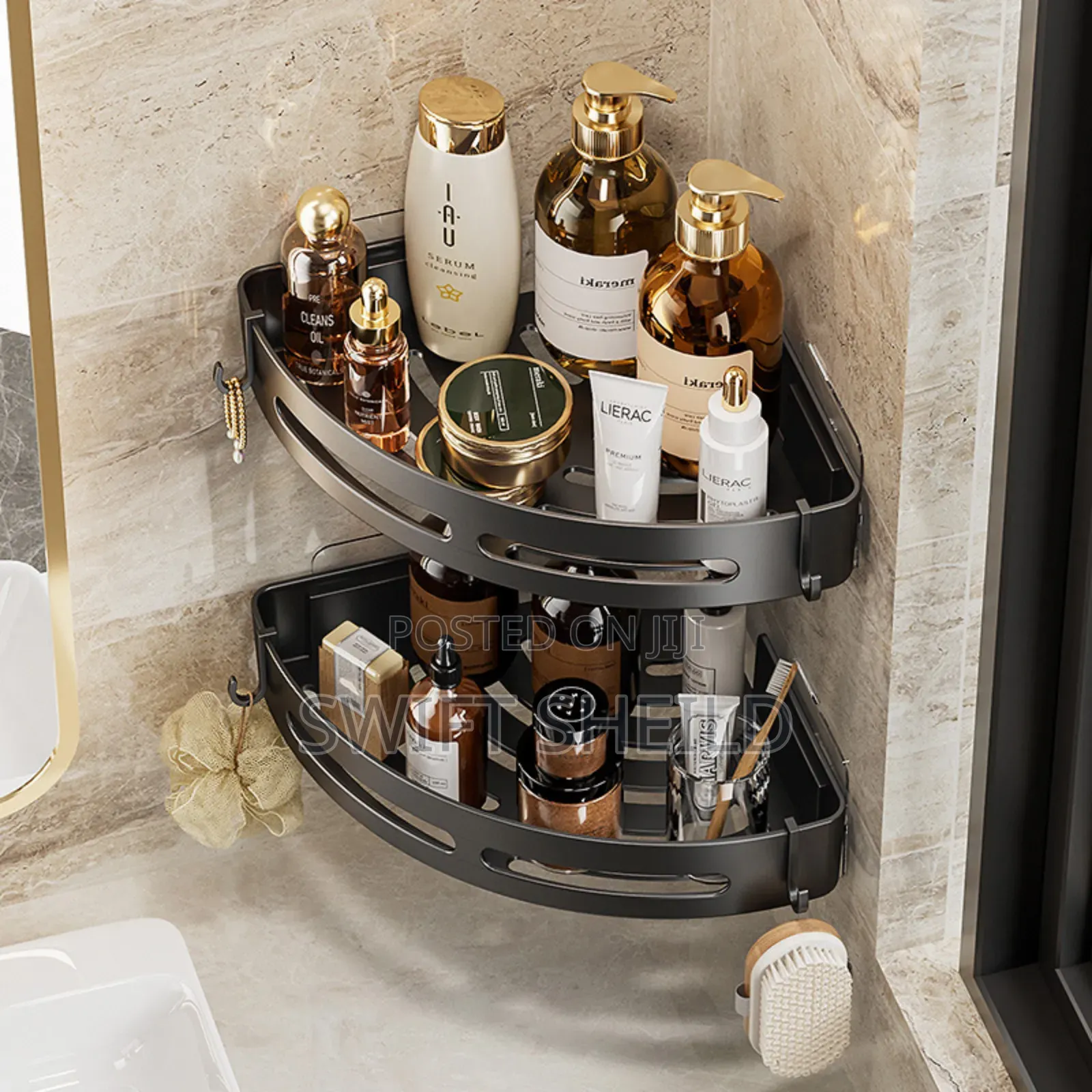 2 Set Corner Bathroom Floating Shelves and Organizer