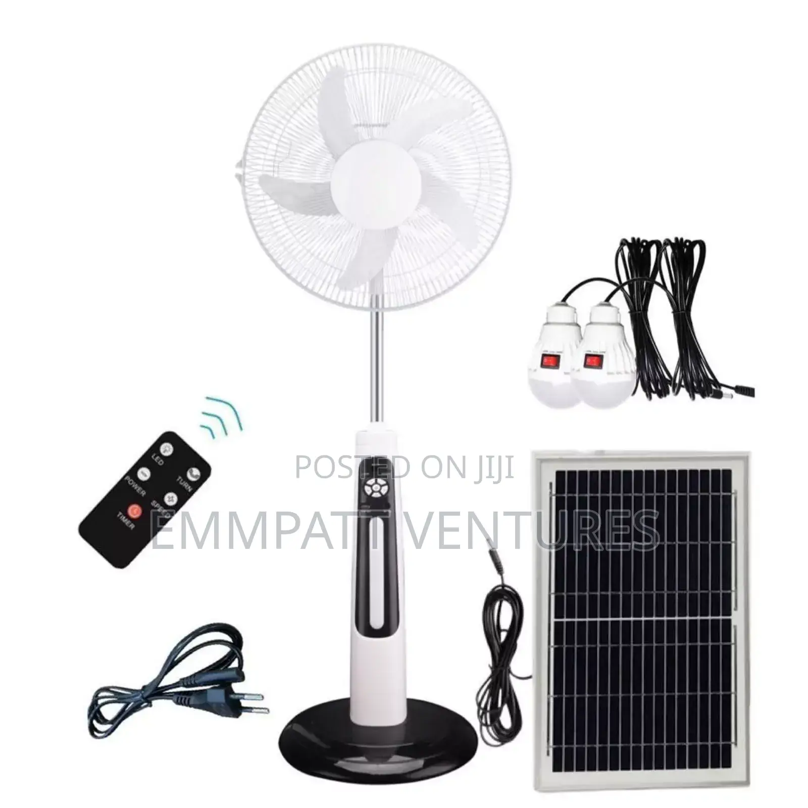 Electricity and Solar Rechargeable Fan 2 Extra Bulbs
