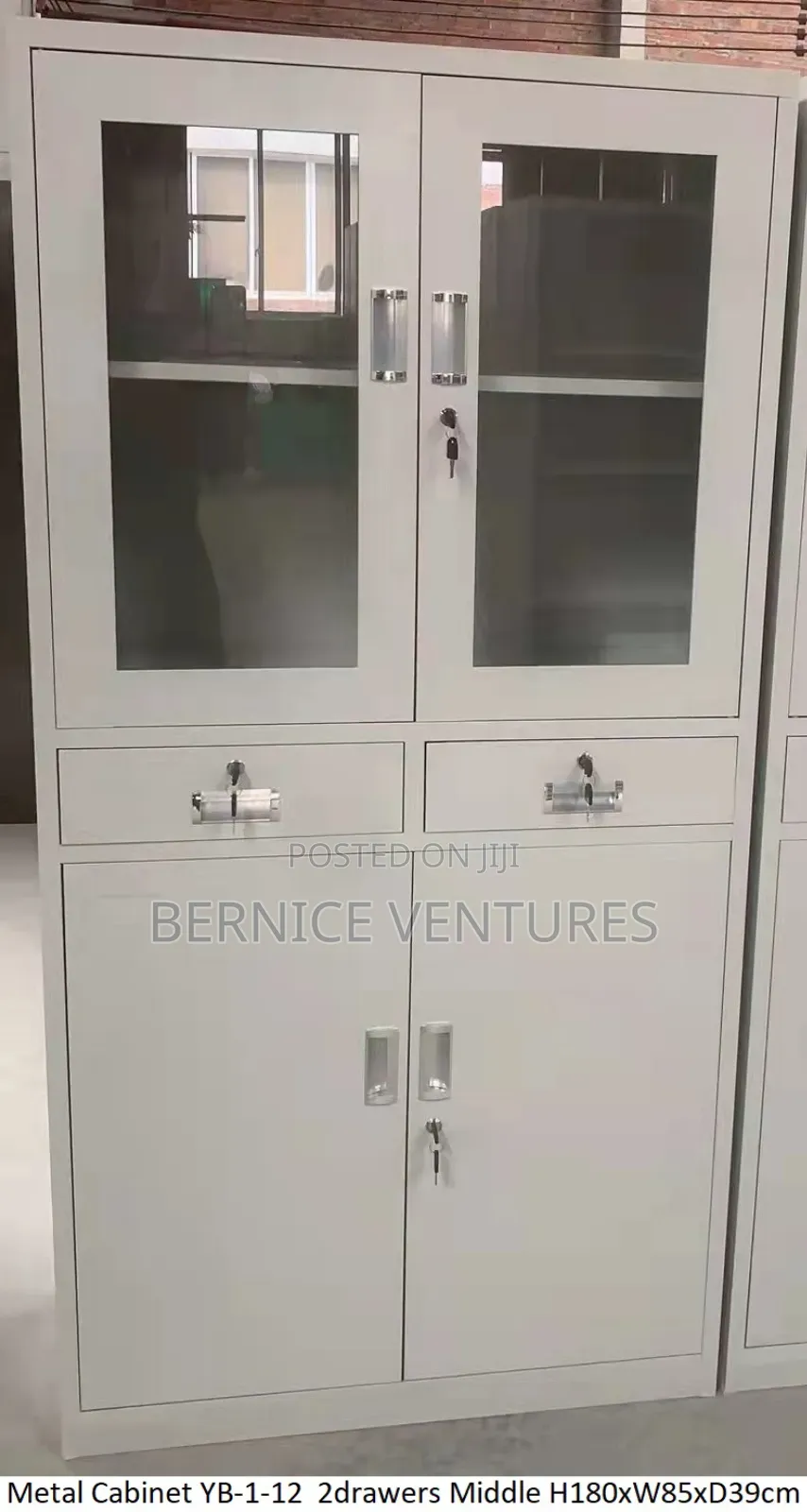 Half Glass Metal Cabinet With Drawers