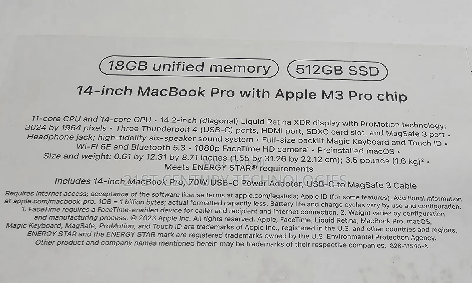 Laptop Apple MacBook Pro 2023 M3 14-Inch 18GB Apple M3 Pro SSD 512GB