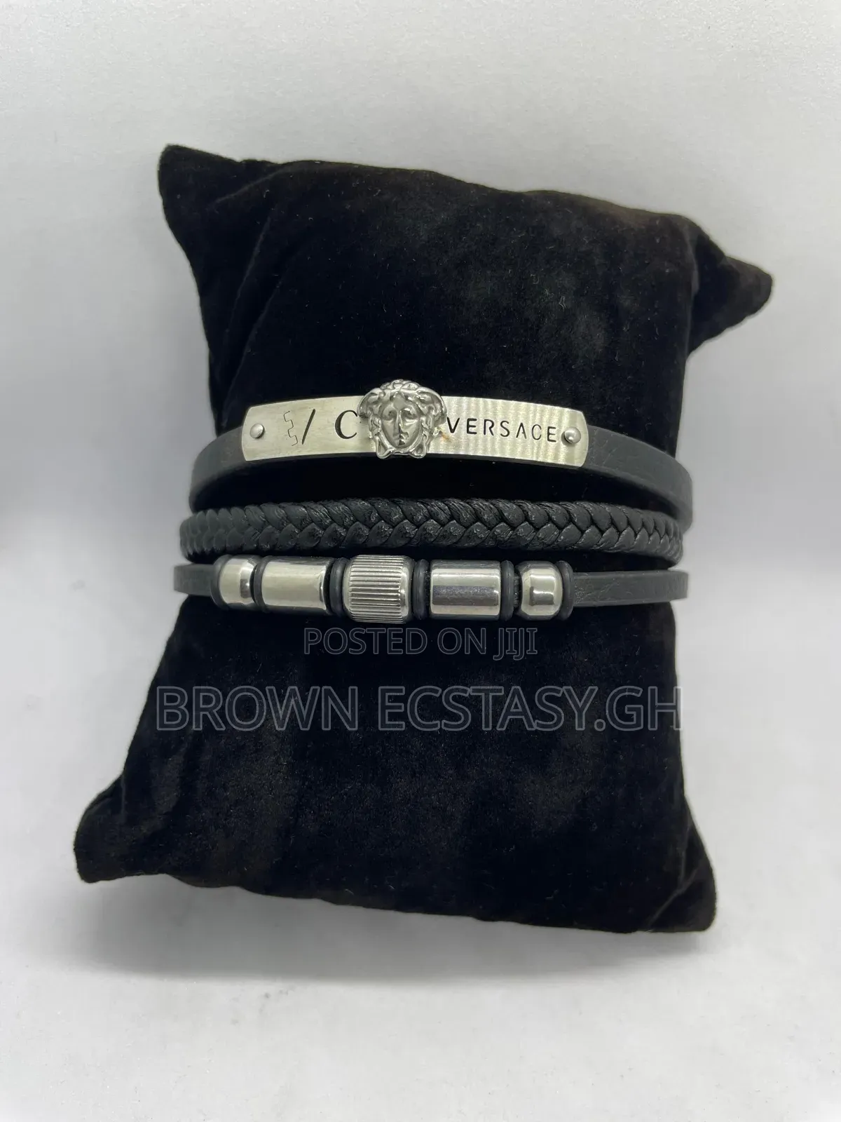 Versace Silver and Leather Bracelet