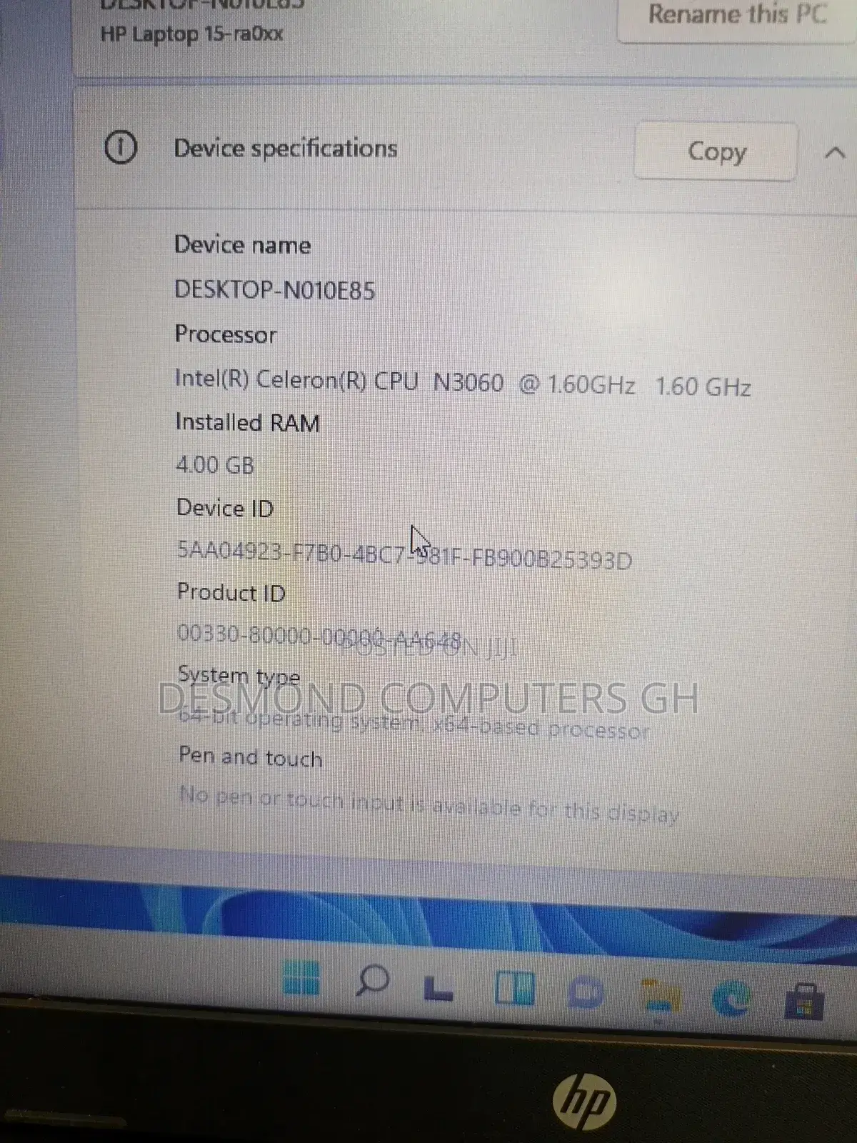 Laptop HP 15 4GB Intel Celeron SSD 128GB