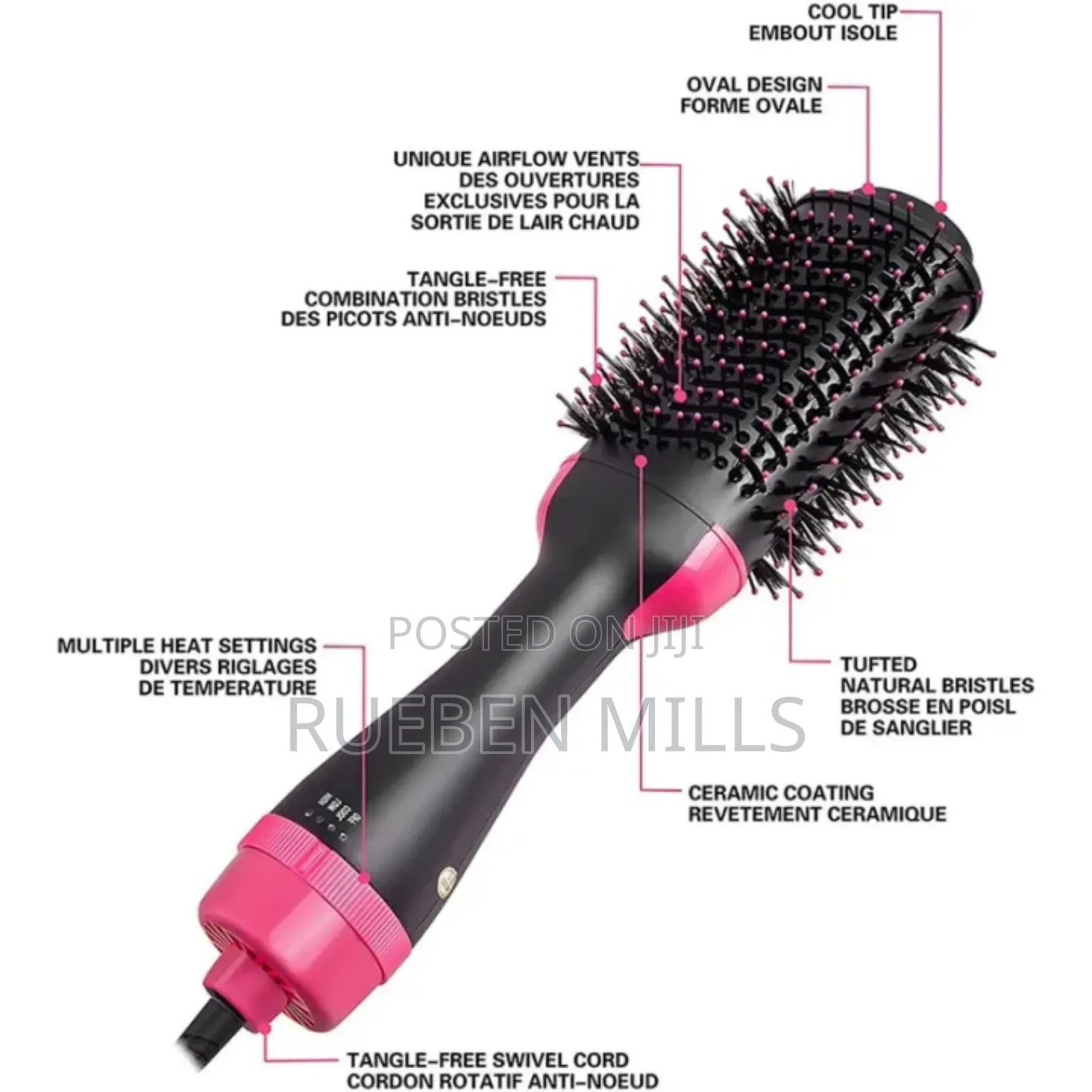 Hot Air Brush Hair Dryer and Straightener Multi-Function