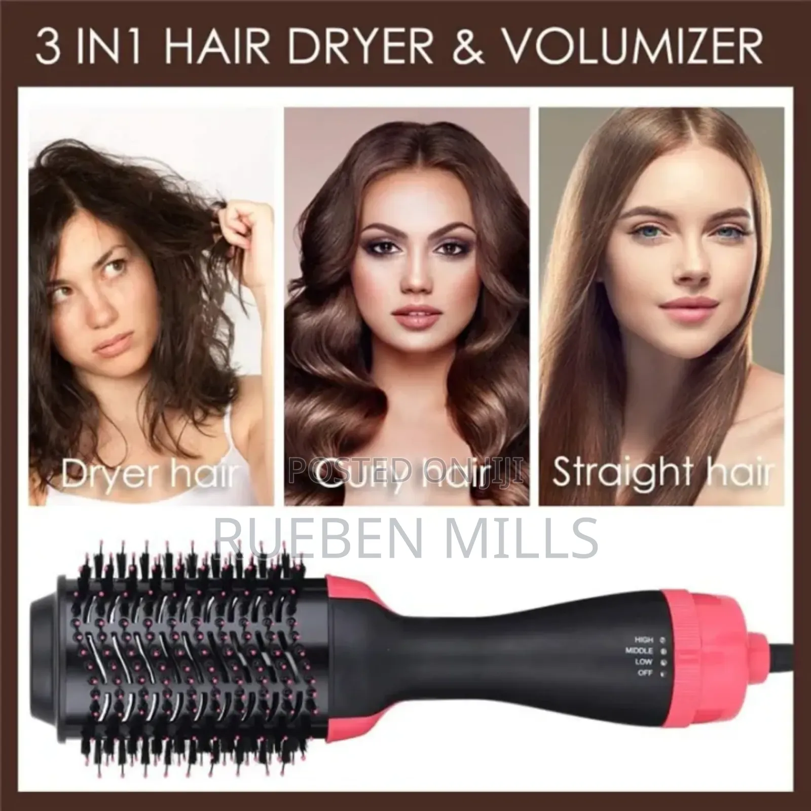 Hot Air Brush Hair Dryer and Straightener Multi-Function