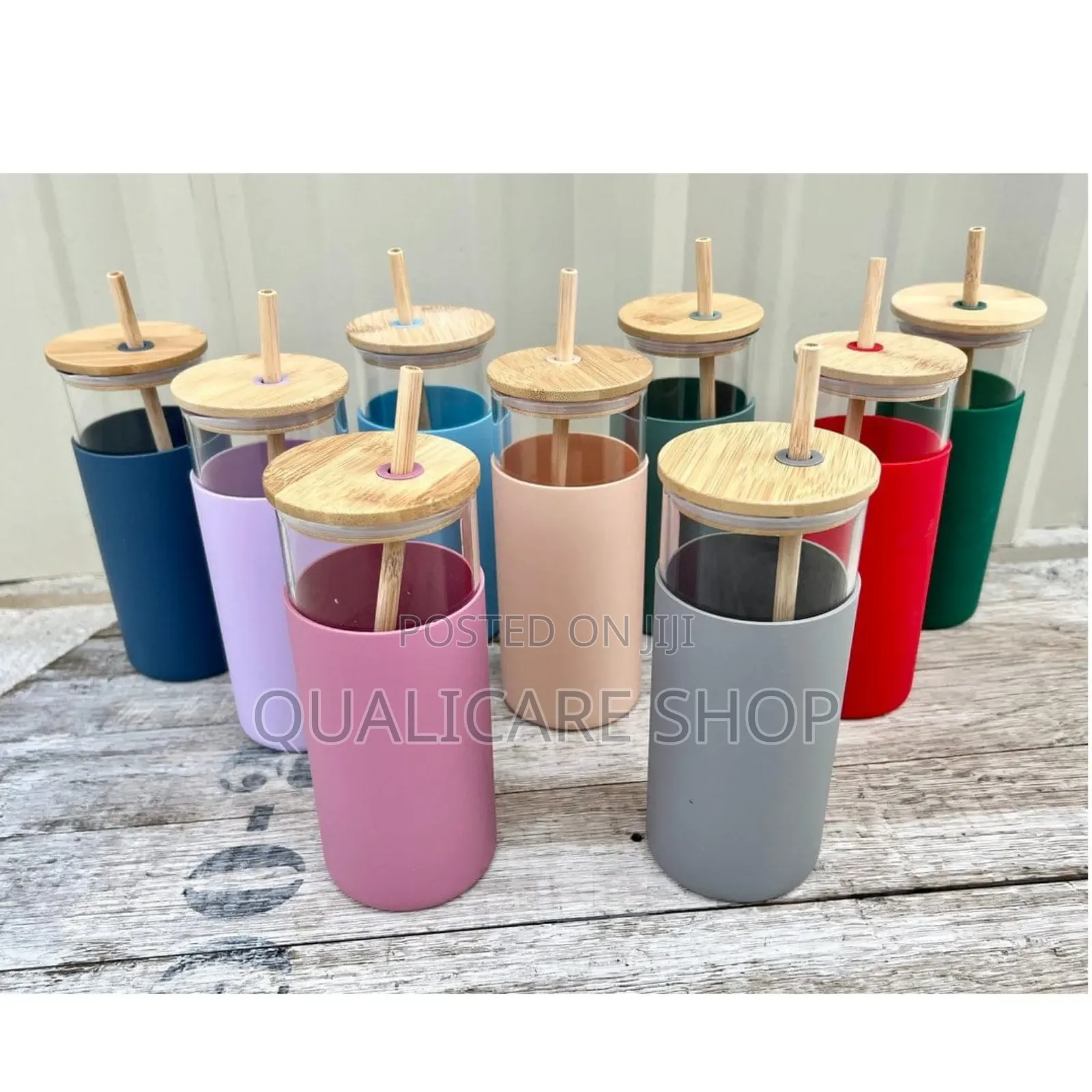 500ml Glass Cup With Bamboo Cover, Straw and Silicon Sleeve