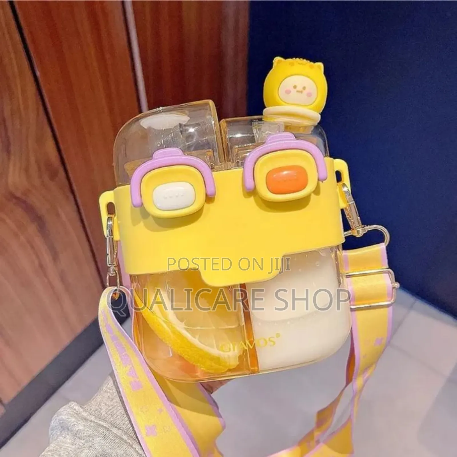 Cartoon Double Container Water Bottle With Straw