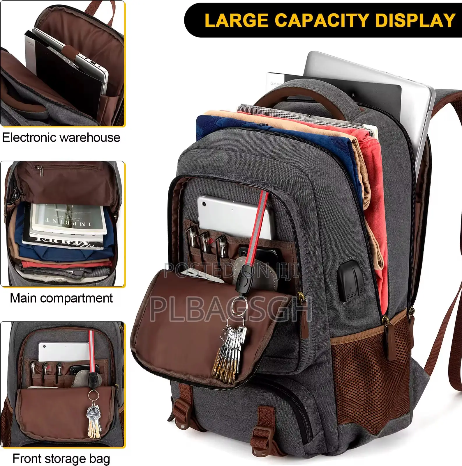 Khaki Multi Fashionable Backpack at Plbagsgh