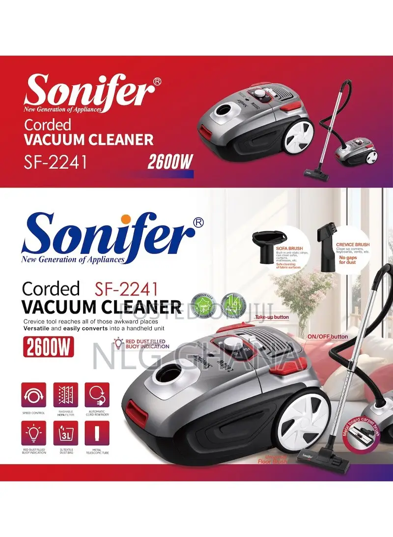 2600W 3L Dust Bag Corded Vacuum Cleaner With Red Dust Filled