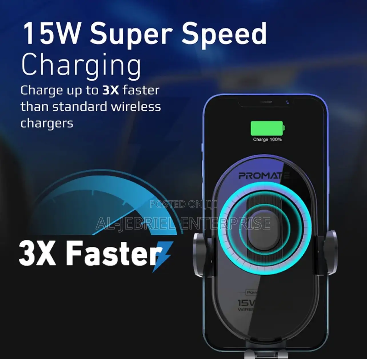 POWERMOUNT-15W Promate Smart Sensor Car Wireless Charger