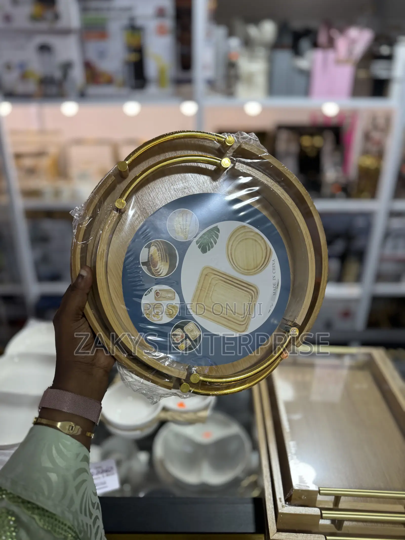 Luxury Round Bamboo Serving Tray Set 2pcs