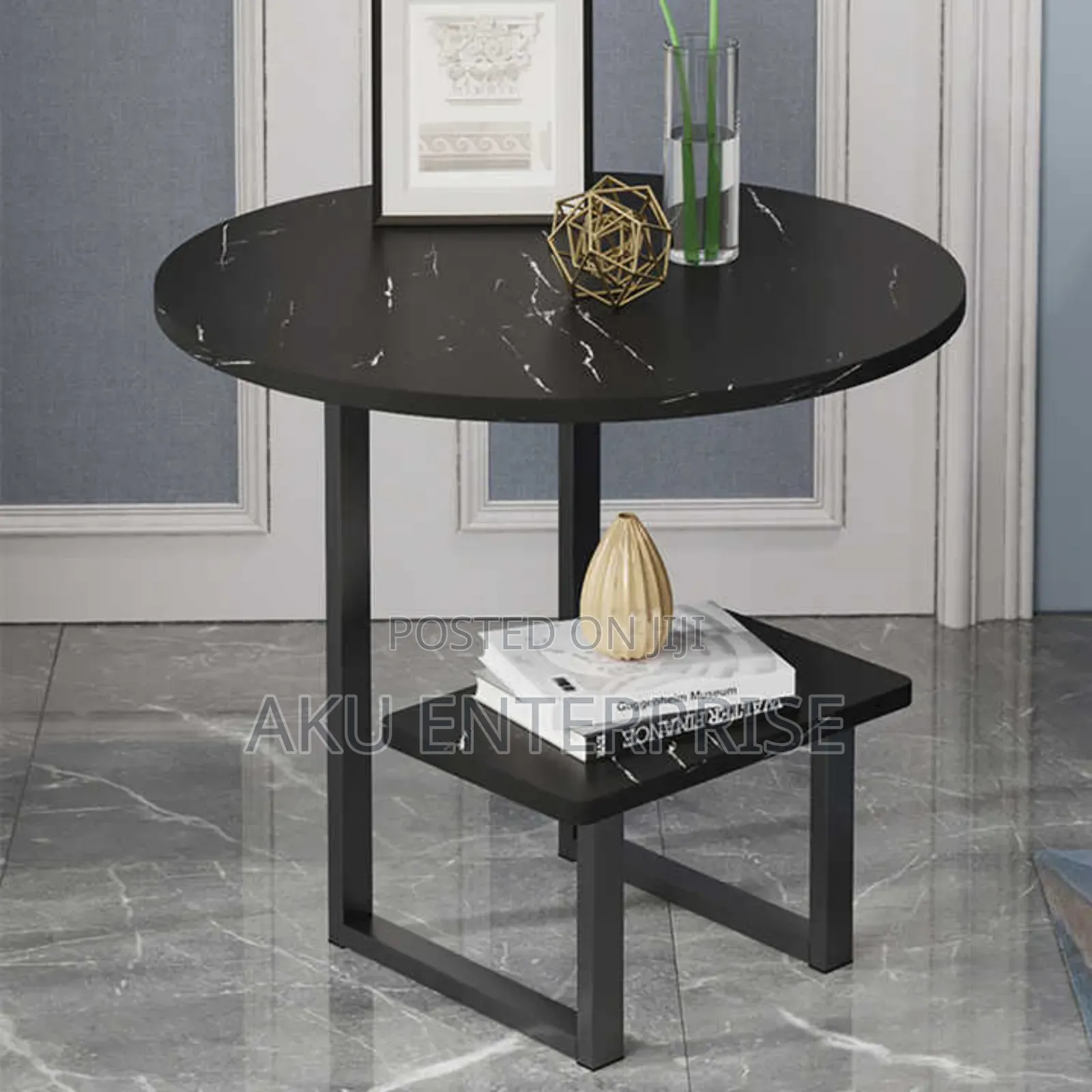 Wood Sofa Side Table Black Marble Texture Coffee Tables