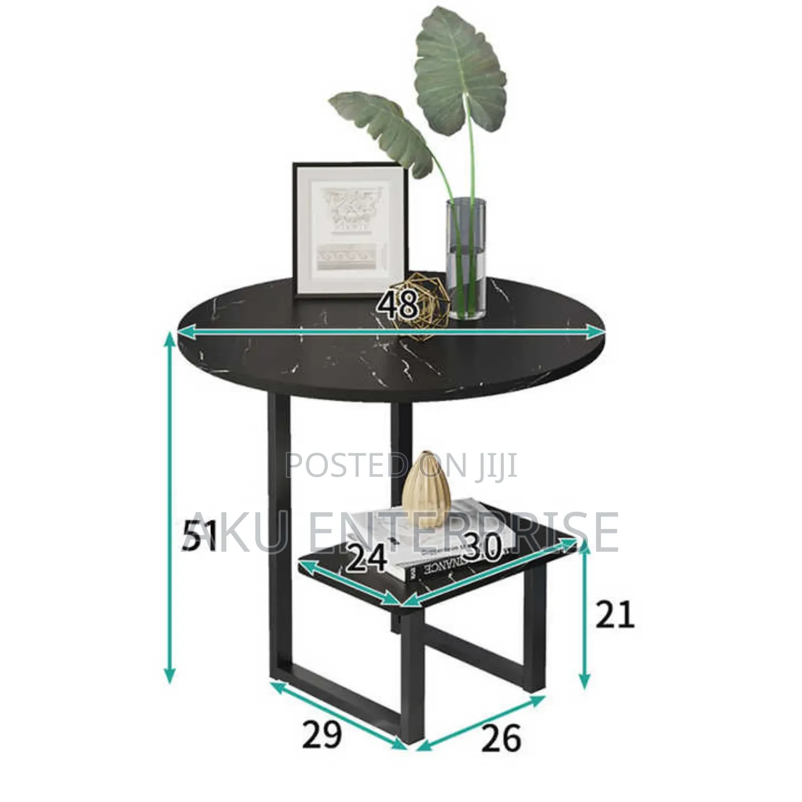 Wood Sofa Side Table Black Marble Texture Coffee Tables