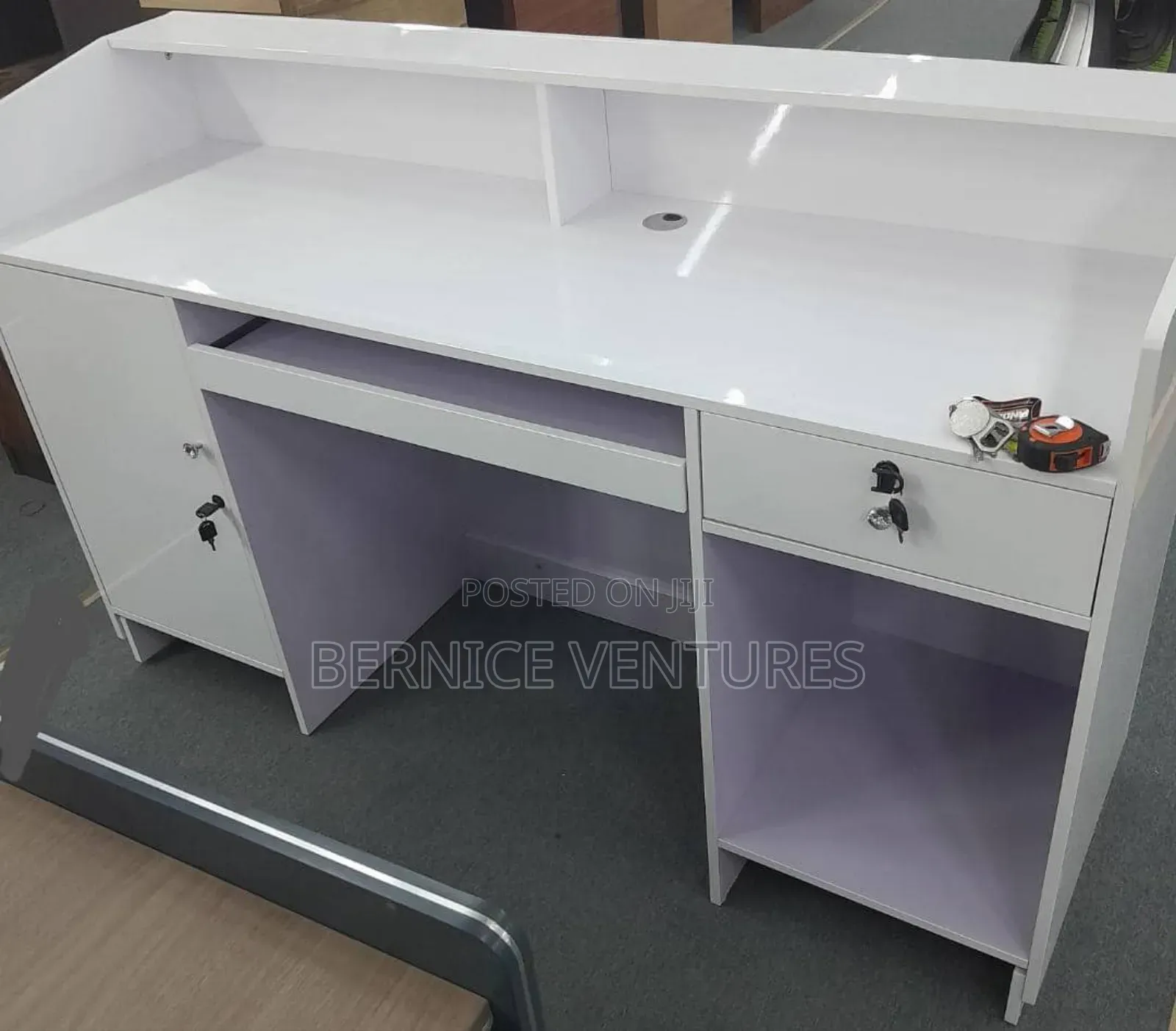 White Reception Desk With Gold Line