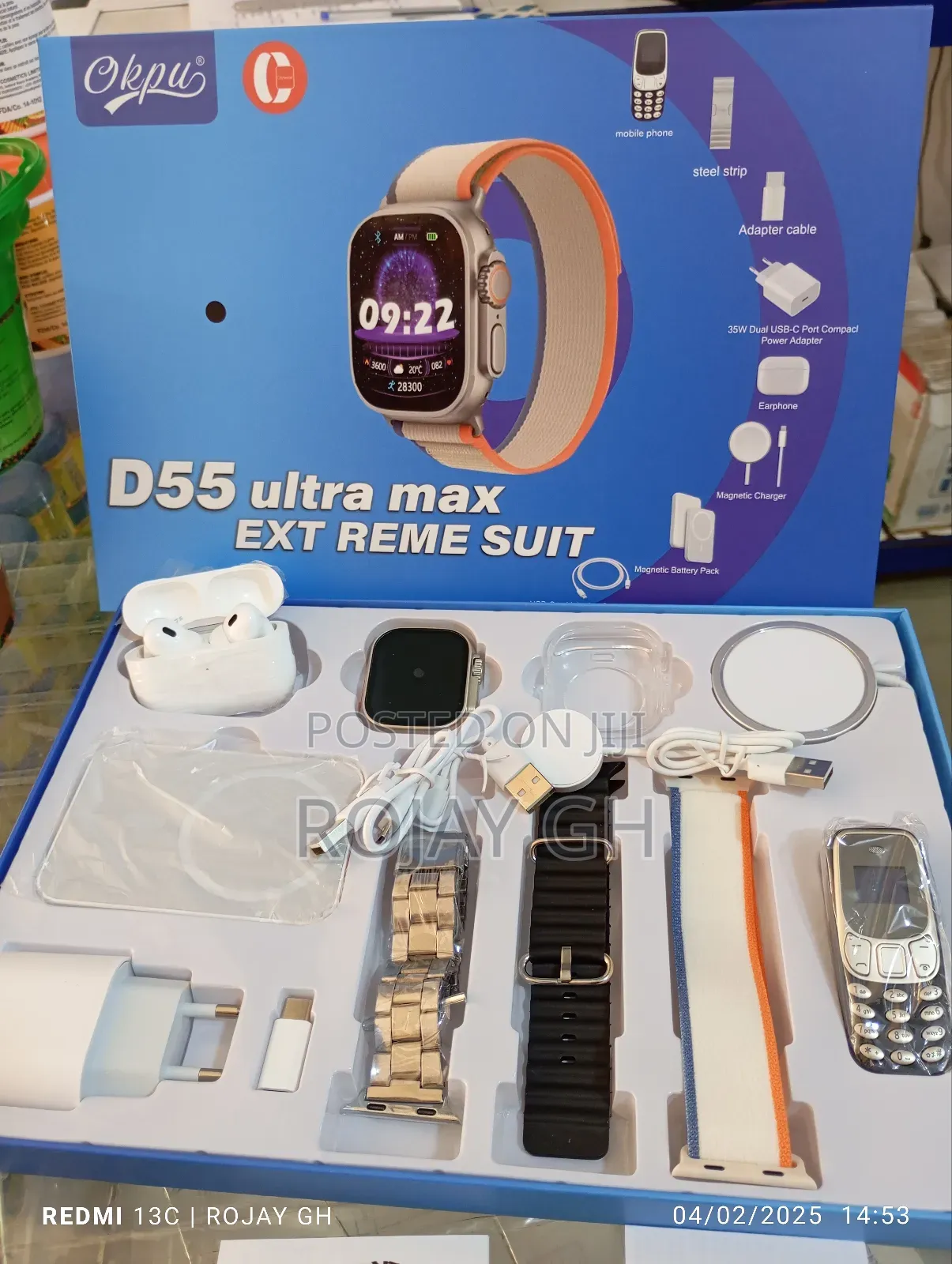 Smartwatch With Mini Nokia Phone, Airpod, Power Bank - Black