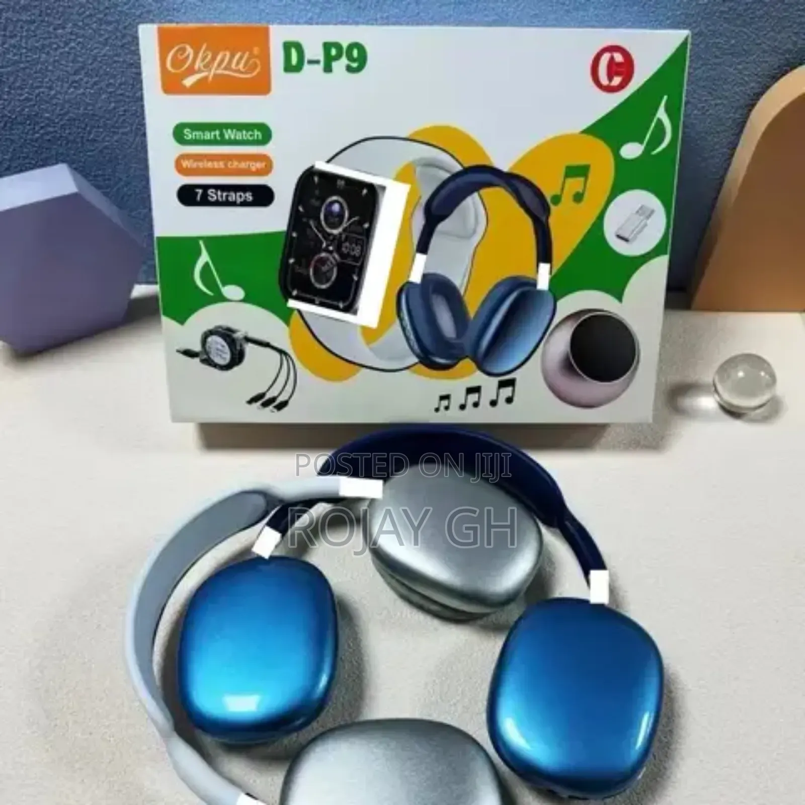 Ultra D-P9 Smart Watch Mini Fan, Airpod - Blue